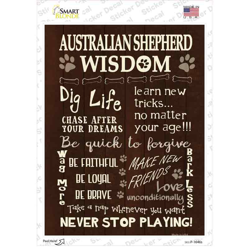 P-1646s-M Australian Shepherd Hound Wisdom Novelty Rectangle Sticker Decal - Medium