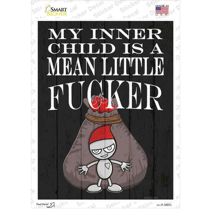 P-3407s-M Mean Little F-cker Novelty Rectangle Sticker Decal - Medium