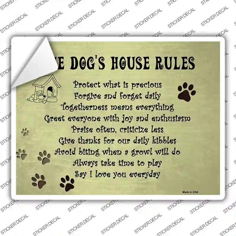 P-1041s-S Dog House Rules Novelty Rectangle Sticker Decal - Small