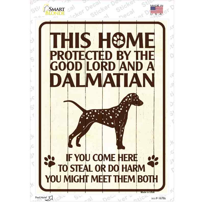 P-1678s-M Protected by A Dalmatian Novelty Rectangle Sticker Decal - Medium