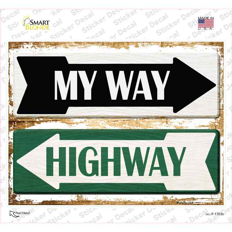 P-1703s-M My Way Highway Novelty Rectangle Sticker Decal - Medium