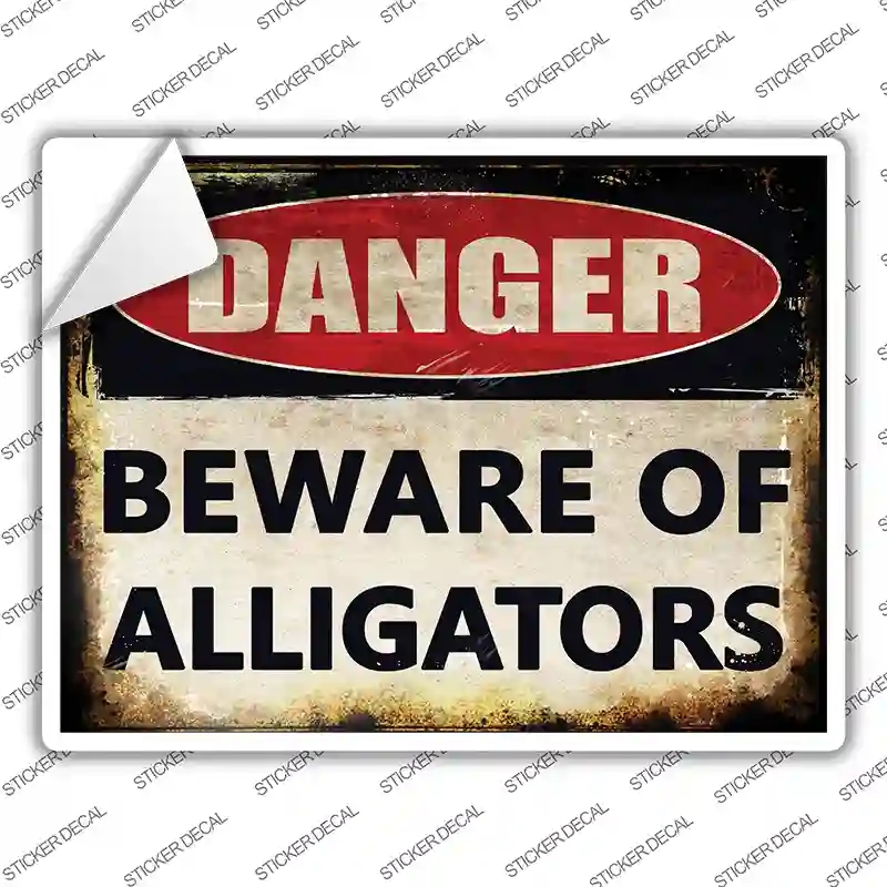 P-1738s-L Danger Beware of Alligators Novelty Rectangle Sticker Decal - Large