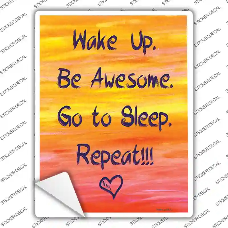 P-1742s-L Wake Up & Repeat Novelty Rectangle Sticker Decal - Large