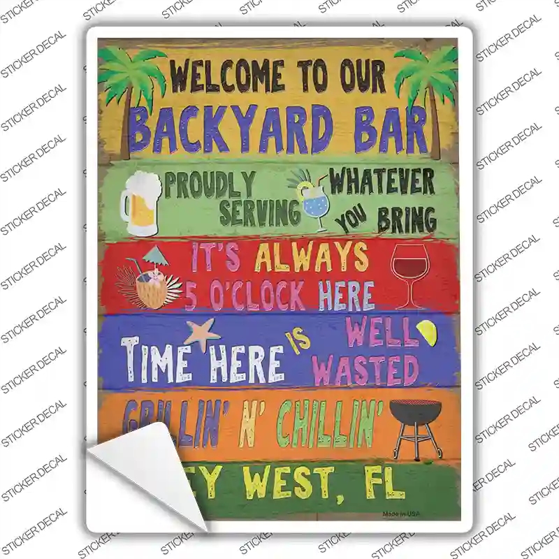 P-3855s-L Backyard Bar Key West Novelty Rectangle Sticker Decal - Large