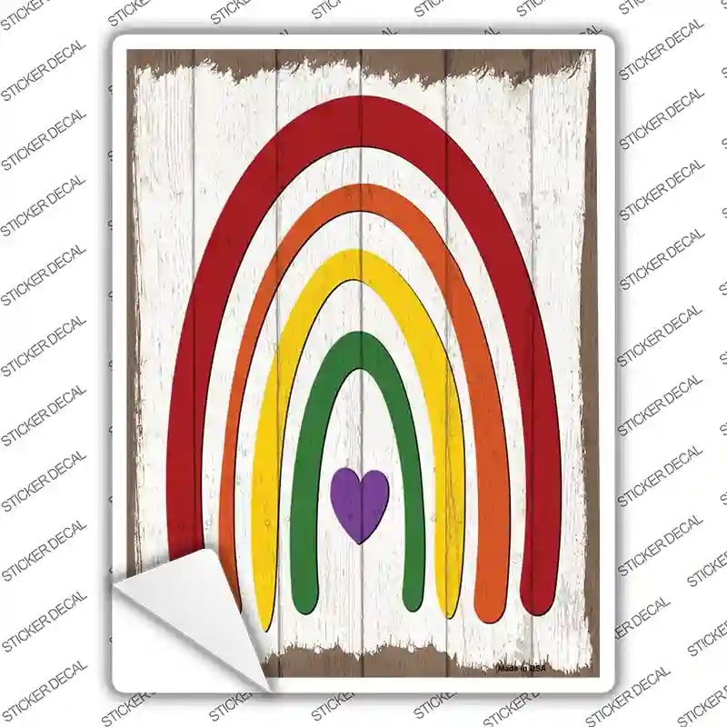 P-3875s-L Rainbow with Heart Novelty Rectangle Sticker Decal - Large