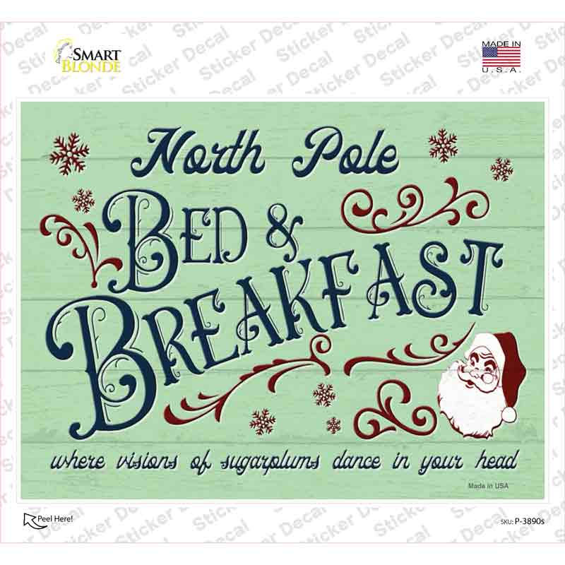 P-3890s-M North Pole Bed & Breakfast Novelty Rectangle Sticker Decal - Medium
