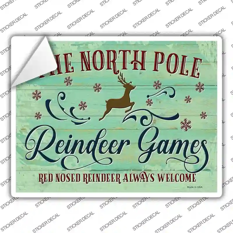 P-3891s-L North Pole Reindeer Games Novelty Rectangle Sticker Decal - Large