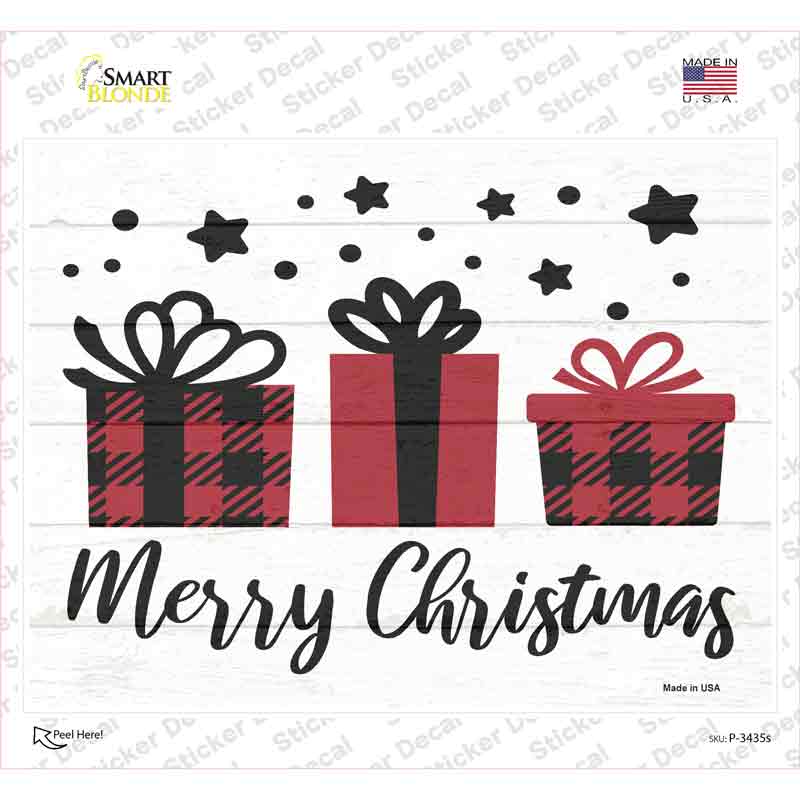 P-3435s-M Merry Christmas Presents Novelty Rectangle Sticker Decal - Medium