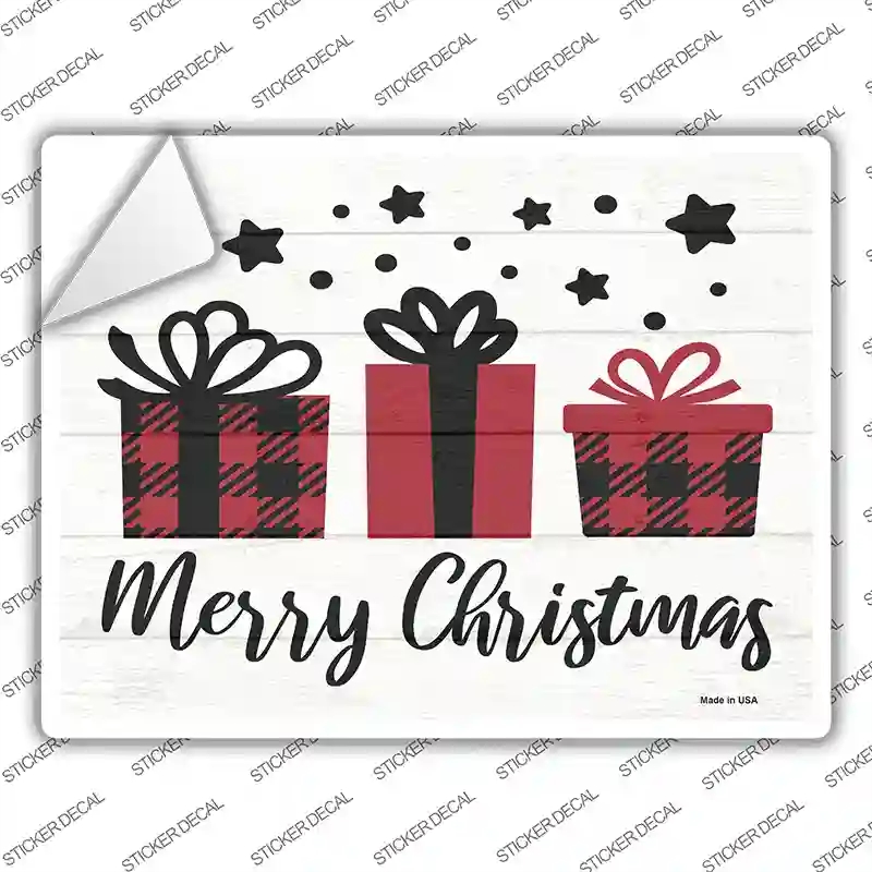 P-3435s-S Merry Christmas Presents Novelty Rectangle Sticker Decal - Small