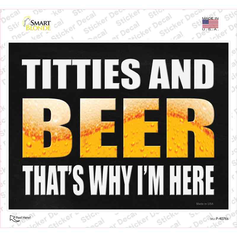 P-4076s-M Titties & Beer Novelty Rectangle Sticker Decal - Medium