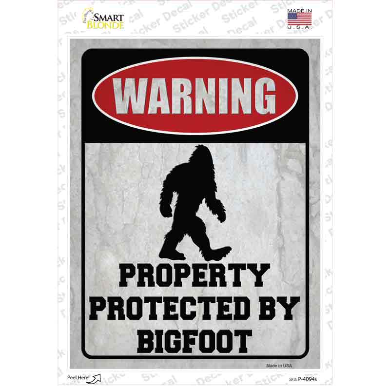 P-4094s-M Property Protected by Bigfoot Novelty Rectangle Sticker Decal - Medium