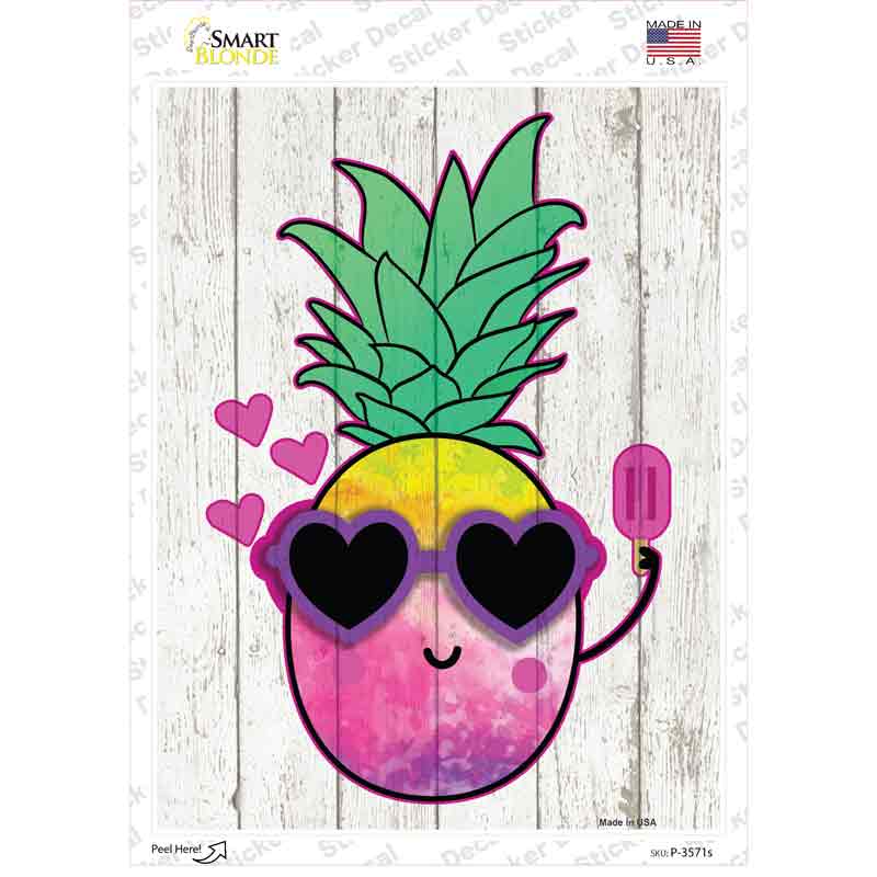 P-3571s-M Watercolor Pineapple Novelty Rectangle Sticker Decal - Medium