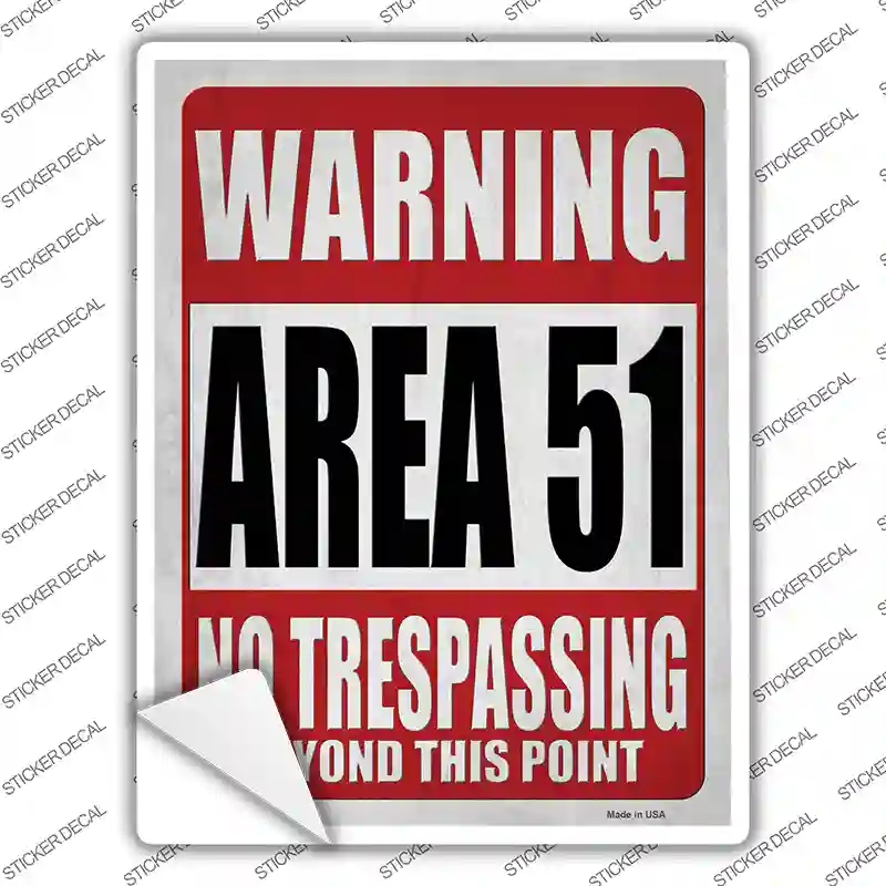 P-4105s-XL Warning Area 51 Novelty Rectangle Sticker Decal - Extra Large