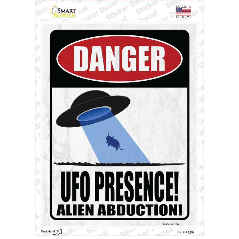 P-4120s-M UFO Presence Cow Novelty Rectangle Sticker Decal - Medium