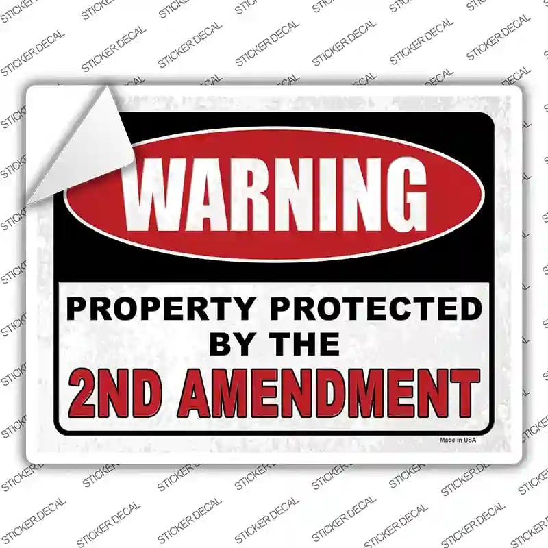 P-4129s-XL Warning Protected by the 2nd Novelty Rectangular Sticker Decal - Extra Large