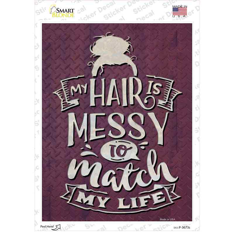 P-3673s-M Messy Hair to Match My Life Novelty Rectangle Sticker Decal - Medium