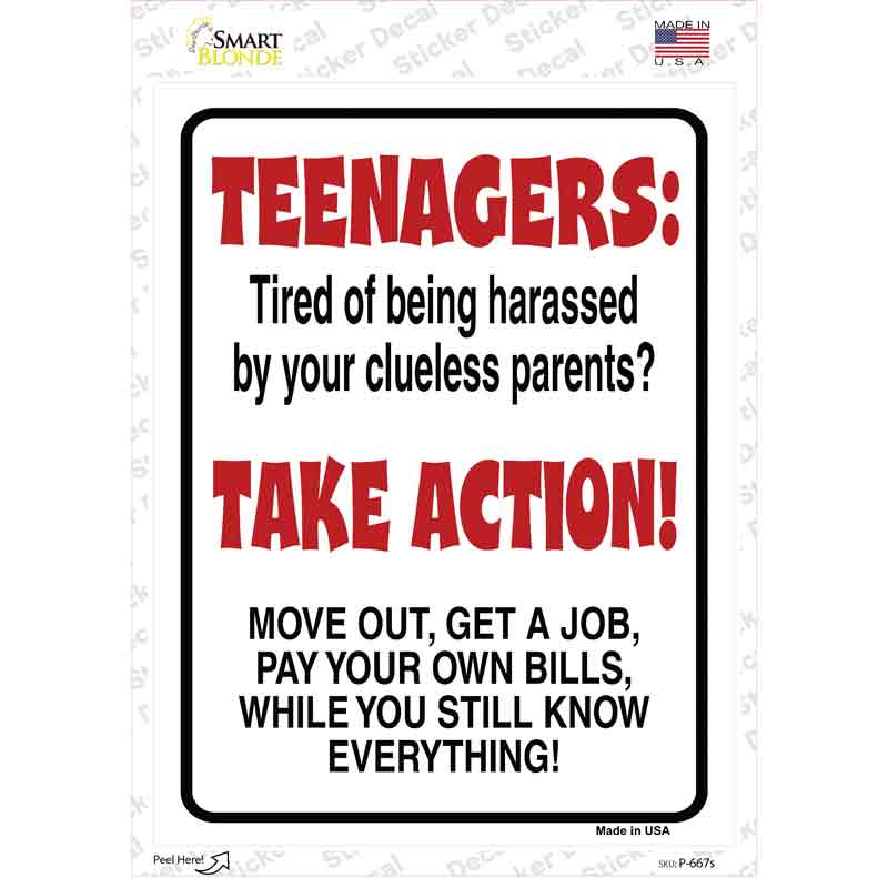 P-667s-M Teenagers Take Action Novelty Rectangle Sticker Decal - Medium