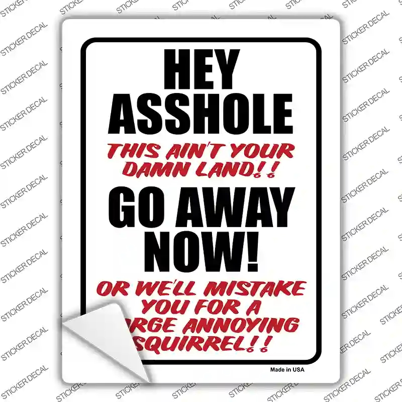 P-699s-L Hey Asshole Go Away Now Novelty Rectangle Sticker Decal - Large