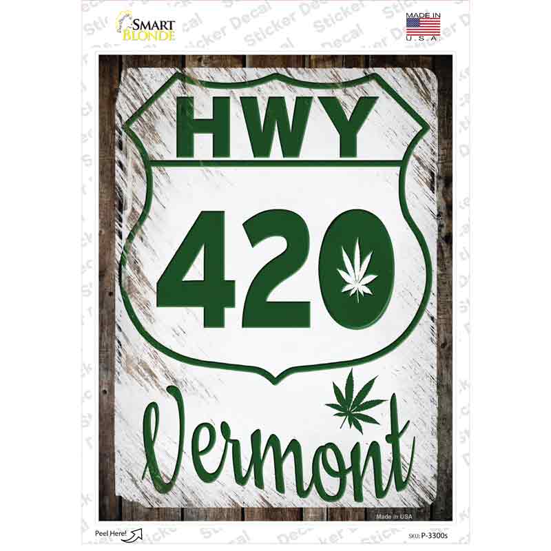 P-3300s-M HWY 420 Vermont Novelty Rectangle Sticker Decal - Medium