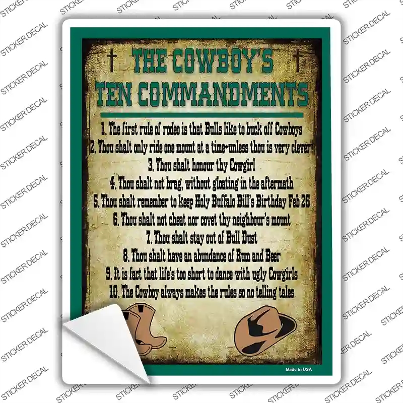 P-356s-S Cowboys Ten Commandments Green Novelty Rectangle Sticker Decal - Small
