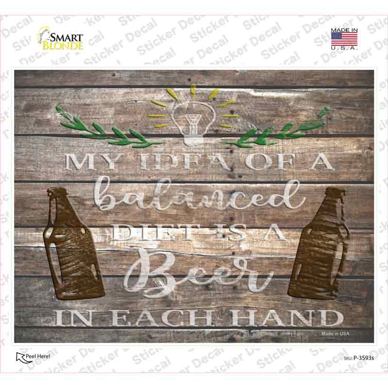 P-3593s-M Beer in Each Hand Novelty Rectangle Sticker Decal - Medium
