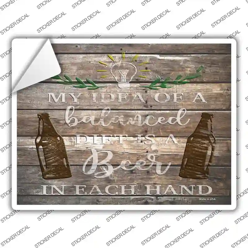 P-3593s-S Beer in Each Hand Novelty Rectangle Sticker Decal - Small