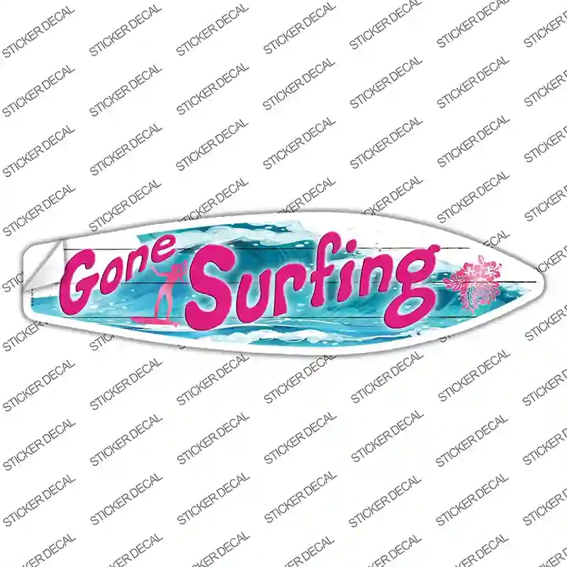SB-021s-L Gone Surfing Pink Novelty Surfboard Sticker Decal - Large