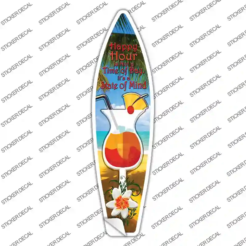 SB-046s-L Happy Hour Novelty Surfboard Sticker Decal - Large