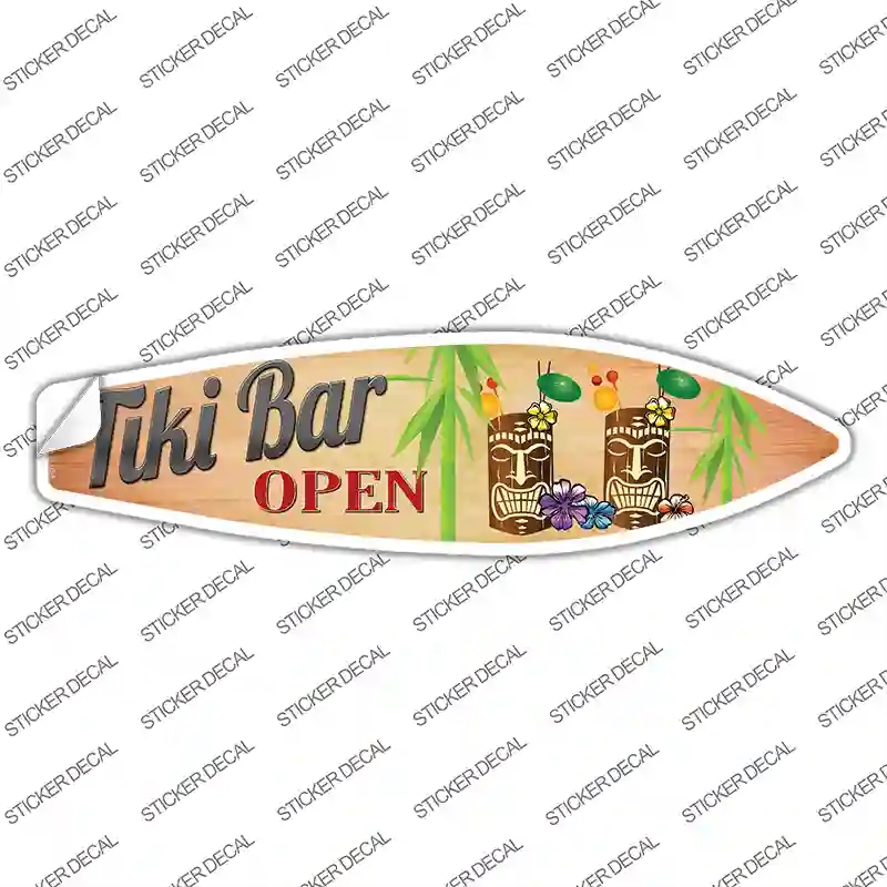 SB-094s-XL Tiki Bar Open Novelty Surfboard Sticker Decal - Extra Large
