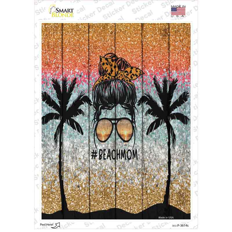 P-3614s-M Beach Mom Bun Novelty Rectangle Sticker Decal - Medium