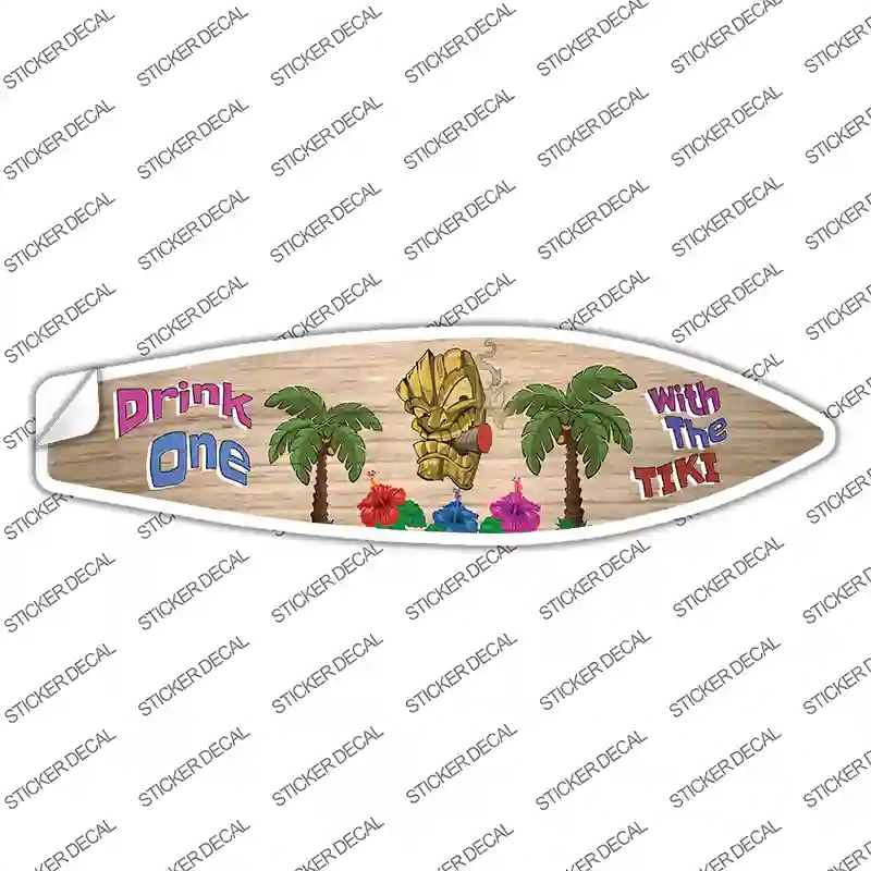 SB-312s-S Drink One with the Tiki Novelty Surfboard Sticker Decal - Small