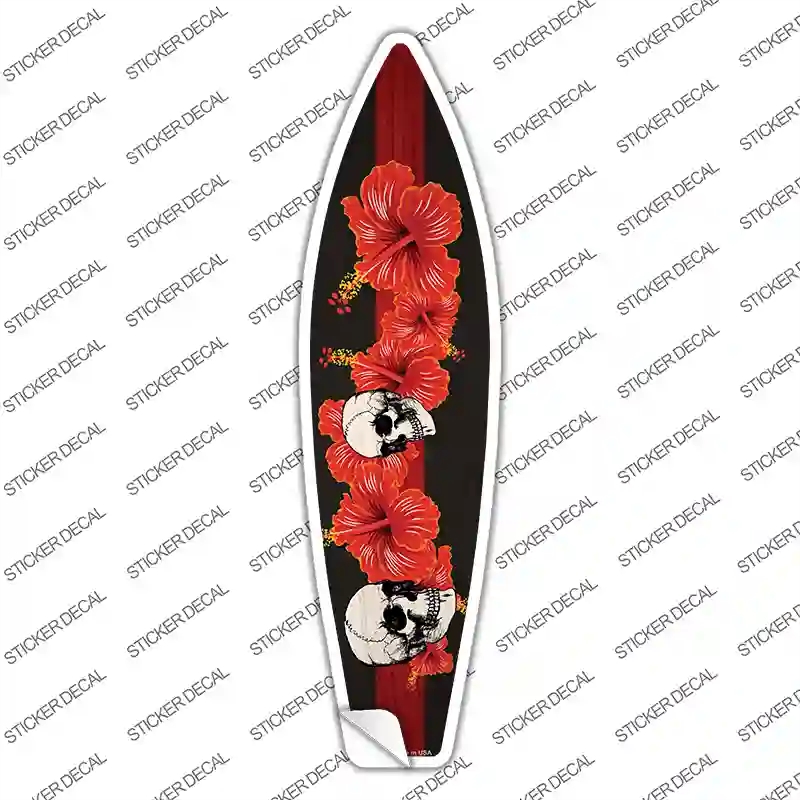 SB-320s-S Red Line Skull with Flowers Novelty Surfboard Sticker Decal - Small