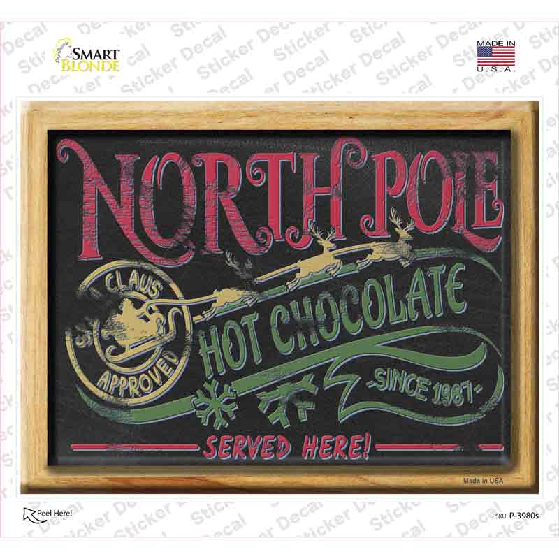 P-3980s-M North Pole Hot Chocolate Novelty Rectangle Sticker Decal - Medium
