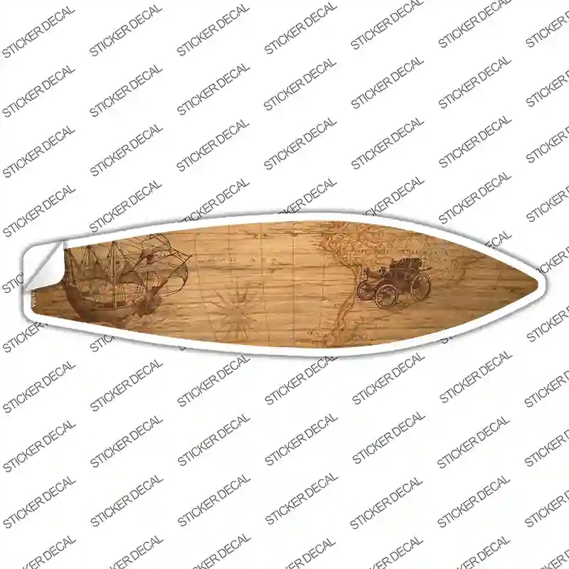 SB-402s-S Vintage Map with Buggy Novelty Surfboard Sticker Decal - Small