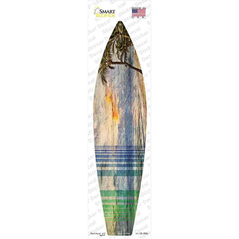 SB-408s-M Ocean Sunset with Trees Novelty Surfboard Sticker Decal - Medium