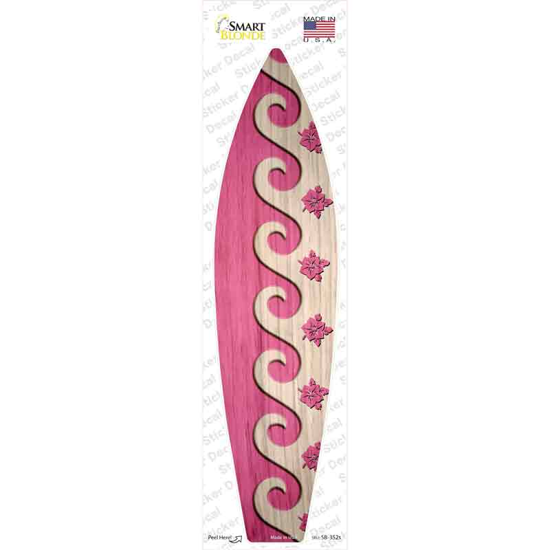 SB-352s-M Pink Waves & Flowers Novelty Surfboard Sticker Decal - Medium