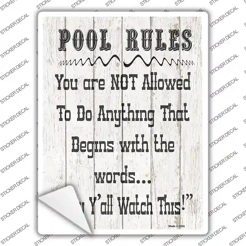 P-3773s-XL Pool Rules Novelty Rectangle Sticker Decal - Extra Large