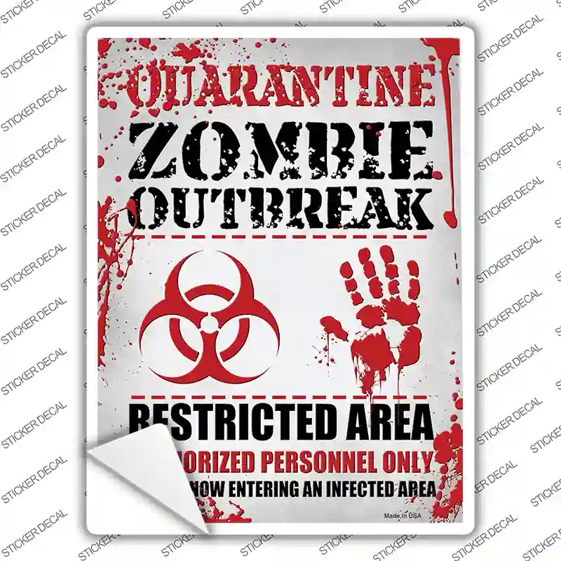 P-4022s-S Quarantine Zombie Outbreak Novelty Rectangle Sticker Decal - Small
