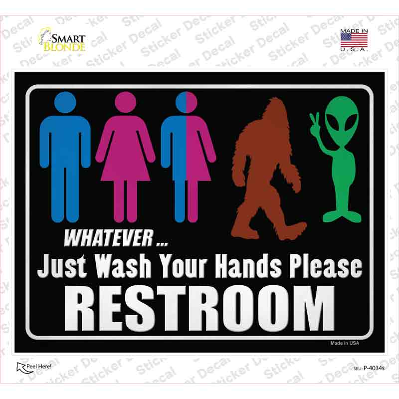 P-4034s-M Just Wash Your Hands Please Novelty Rectangle Sticker Decal - Medium