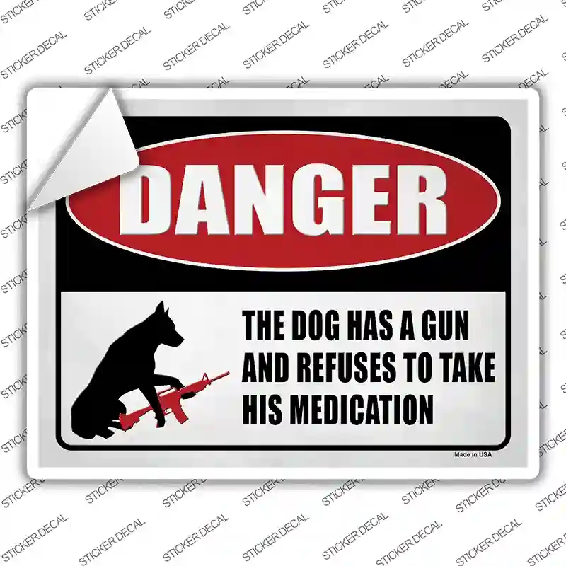 P-4040s-XL Warning Dog Has A Gun Novelty Rectangle Sticker Decal - Extra Large