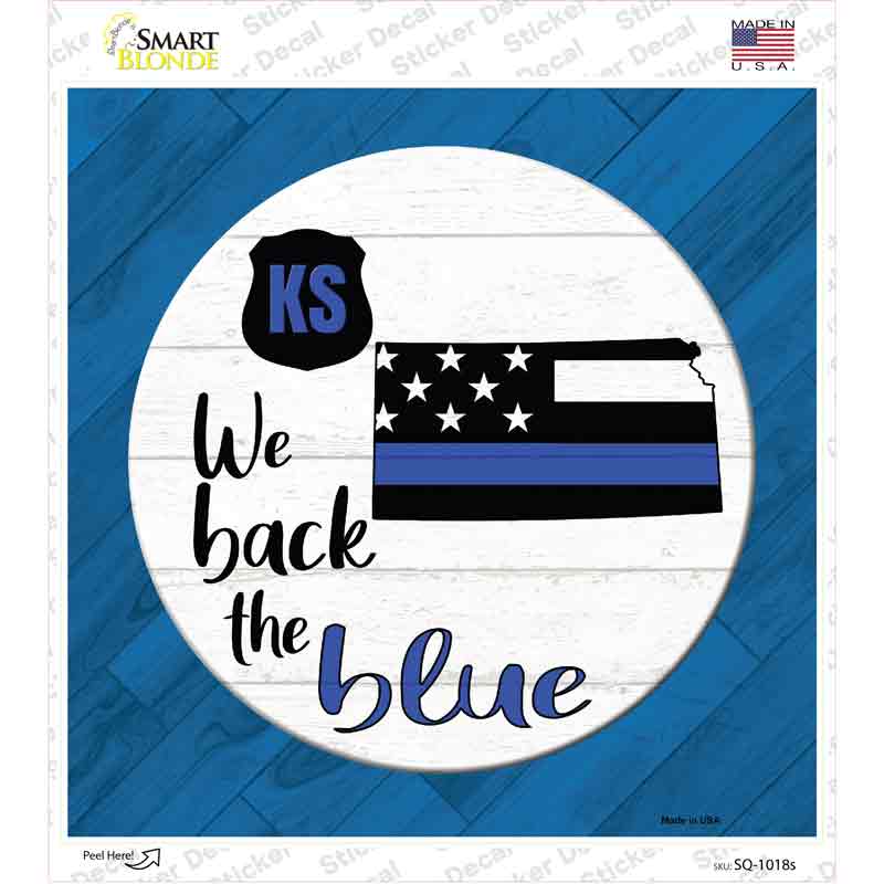 SQ-1018s-M Kansas Back the Blue Novelty Square Sticker Decal - Medium