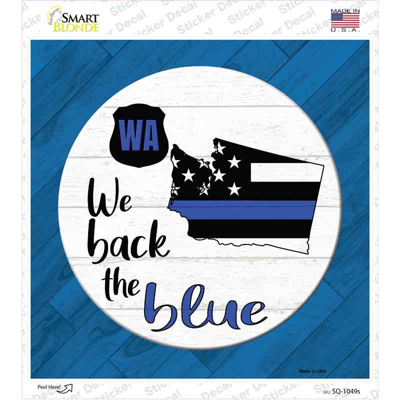 SQ-1049s-M Washington Back the Blue Novelty Square Sticker Decal - Medium