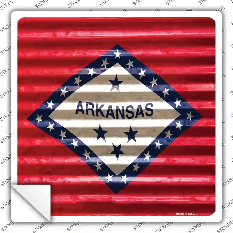 SQ-428s-L Arkansas Flag Corrugated Effect Novelty Square Sticker Decal - Large