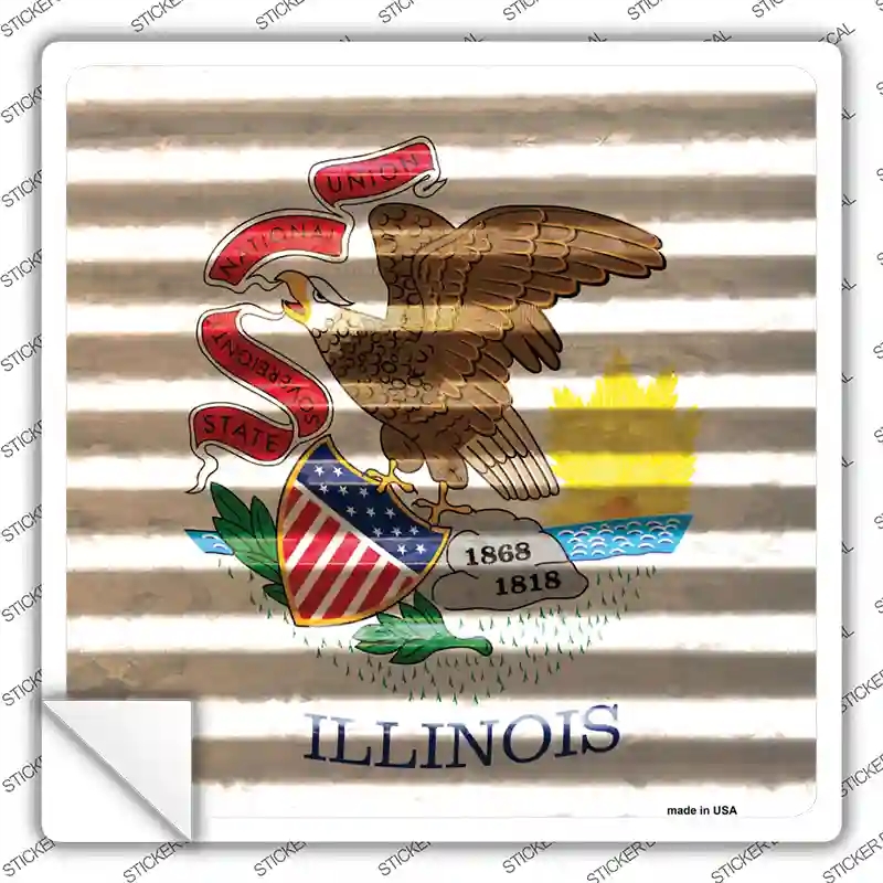 SQ-437s-XL Illinois Flag Corrugated Effect Novelty Square Sticker Decal - Extra Large