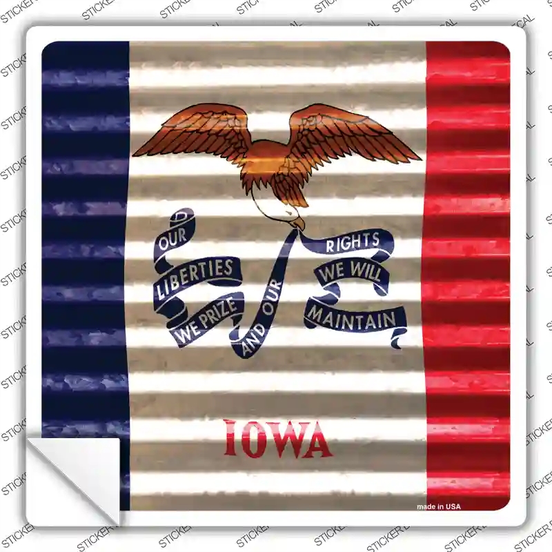 SQ-439s-L Iowa Flag Corrugated Effect Novelty Square Sticker Decal - Large