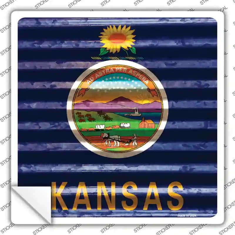 SQ-440s-XL Kansas Flag Corrugated Effect Novelty Square Sticker Decal - Extra Large