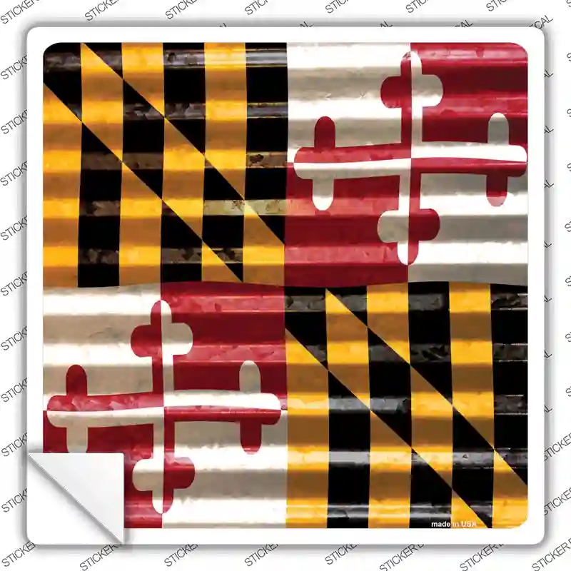 SQ-444s-XL Maryland Flag Corrugated Effect Novelty Square Sticker Decal - Extra Large