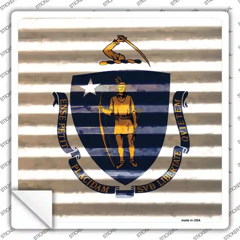 SQ-445s-S Massachusetts Flag Corrugated Effect Novelty Square Sticker Decal - Small