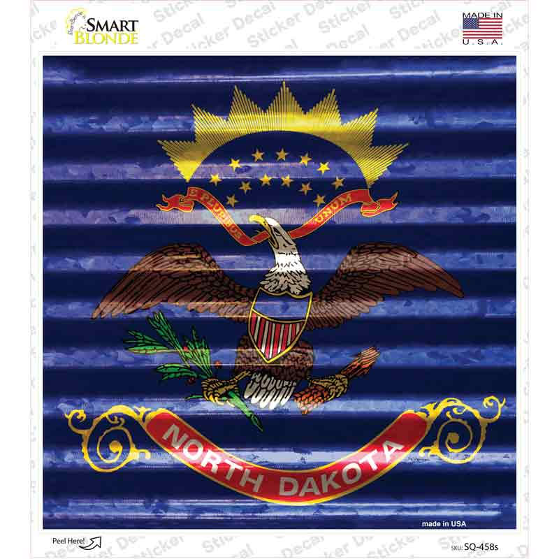 SQ-458s-M North Dakota Flag Corrugated Effect Novelty Square Sticker Decal - Medium