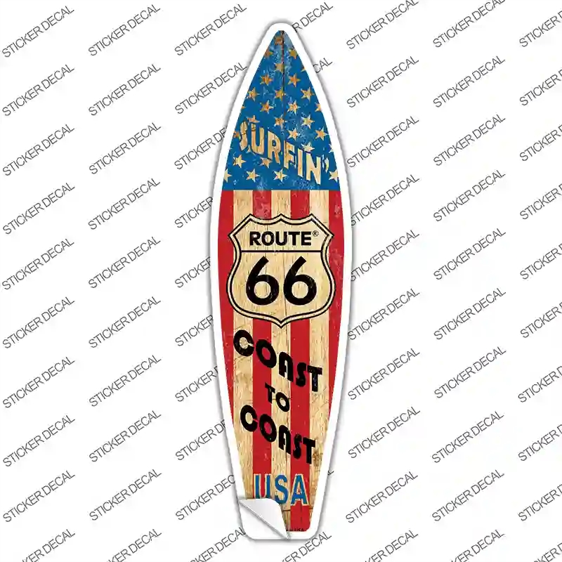 SB-052s-S Route 66 Surfing USA Novelty Surfboard Sticker Decal - Small